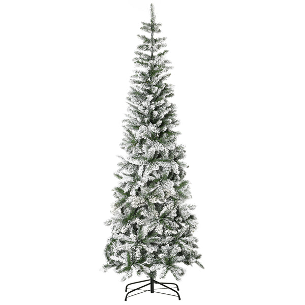 English Elm Homcom 7.5Ft Slim Pine Christmas Tree - Realistic Snow-Flocked Branches, Perfect For Small Spaces! W2225P249630