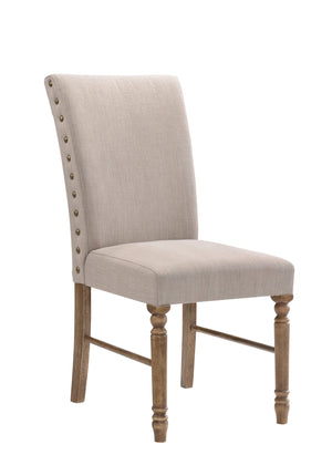 English Elm Leventis Cream Linen Parsons Side Chairs Set of 2 — Weathered Oak Turned Legs, Nailhead Trim, Padded Seats B2726P298629
