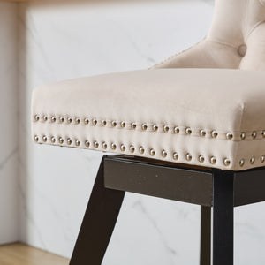 English Elm Swivel Velvet Barstool with Tufted Back, 360° Swivel, Plush Foam & Steel Spring Seat, Sturdy Wood Frame (Set of 2) Beige W1143P241329