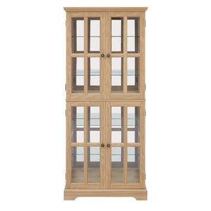 English Elm Curio Clear Glass Display Cabinet with Lattice Doors, Adjustable Shelves, E26 Bulb Included, Vintage Chic Oak W2275P231686