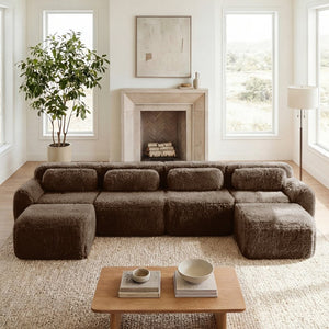 English Elm U-shaped Modular Sectional Sofa with Plush Fabric and High Resilience Foam for Living Rooms Chocolate W714S01546
