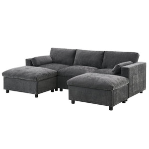 English Elm [video]86.5'' Chenille U-shaped Sectional with Dual Ottomans and Storage Pockets for Living Rooms Dark Gray N723S7723E