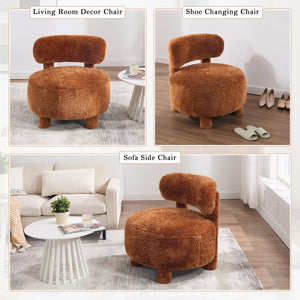 English Elm 063-Fur Plush Armless Accent Chair with 13" Thick Cushion, Curved Wingback & Solid Wood Legs for Cozy Reading Nooks khaki W527P308810