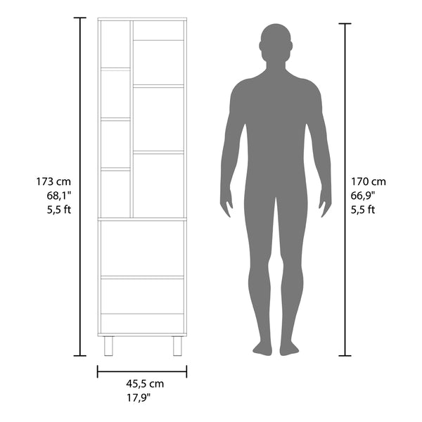 English Elm Delta Storage Cabinet with 3 Open Shelves & 2 Closed Compartments, White Engineered Wood, Modern Legs B092P315578