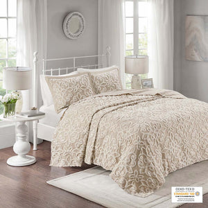 Madison Park Sabrina Shabby Chic 3 piece Tufted Cotton  bedspread  set MP13-7124 Taupe