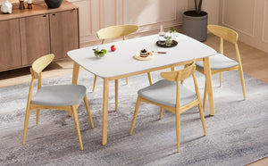 English Elm 5-piece Mid-century Rubberwood Dining Set with Upholstered Chairs for Kitchen or Room Beige+Natural,White Oak N759S003002B