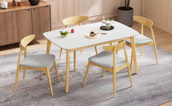 English Elm 5-piece Mid-century Rubberwood Dining Set with Upholstered Chairs for Kitchen or Room Beige+Natural,White Oak N759S003002B