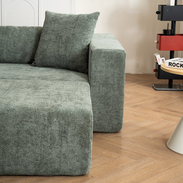 English Elm Modular L-Shaped Lounge Chair & Cloud Sofa In Green Chenille - Soft, Deep Seating, No Assembly Needed W2012S00011