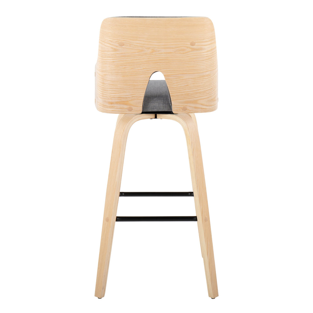 English Elm Stella 30" Contemporary Swivel Barstools Set of 2 with Peek-A-Boo Wood Back, Cushioned Fabric Seats and Square Black Metal Footrest Grey B202S00641