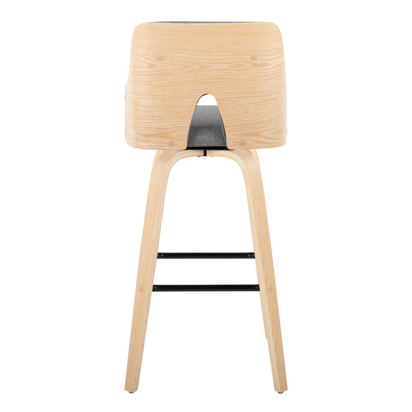 English Elm Stella 30" Contemporary Swivel Barstools Set of 2 with Peek-A-Boo Wood Back, Cushioned Fabric Seats and Square Black Metal Footrest Grey B202S00641