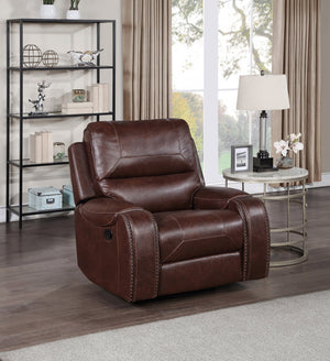English Elm Steve Silver - Keily 3-Piece Manual Reclining Living Room Set in Dark Brown Faux Leather with USB Console and Swivel Recliner B081S00272