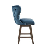 Madison Park Hancock Transitional High Wingback Button Tufted Upholstered 27" Swivel Counter Stool with Nailhead Accent MP104-1047 Dark Blue