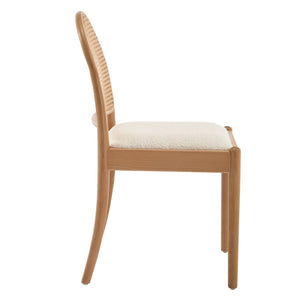 English Elm Rattan Backrest Dining Chairs Set of 2 Teddy Fabric Cushion Solid Wood Legs Kitchen Beige W3244P475485