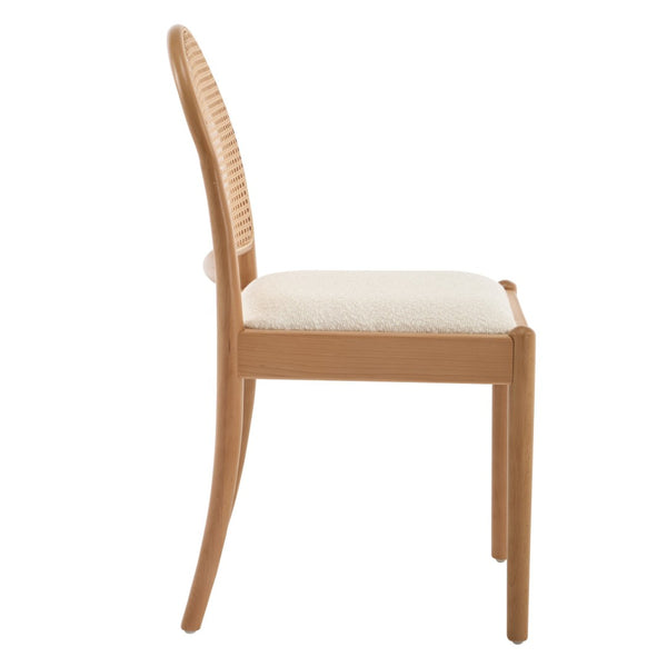 English Elm Rattan Backrest Dining Chairs Set of 2 Teddy Fabric Cushion Solid Wood Legs Kitchen Beige W3244P475485