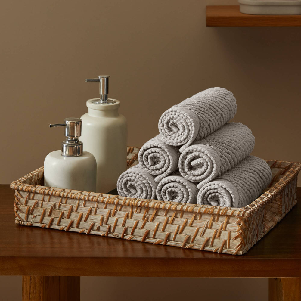 JLA Home Madison Park - 100% Cotton Zero-Twist Diagonal Ribbed Washcloths 6-Pack — Plush, Quick-Dry, High-Absorbency Towels Grey MP73-8866