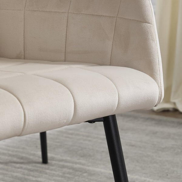 English Elm Dining Velvet Upholstered Armchair with Grid Stitching, Stable Crossed Metal Legs, Cream Comfort — Easy Assemble W3112P254938