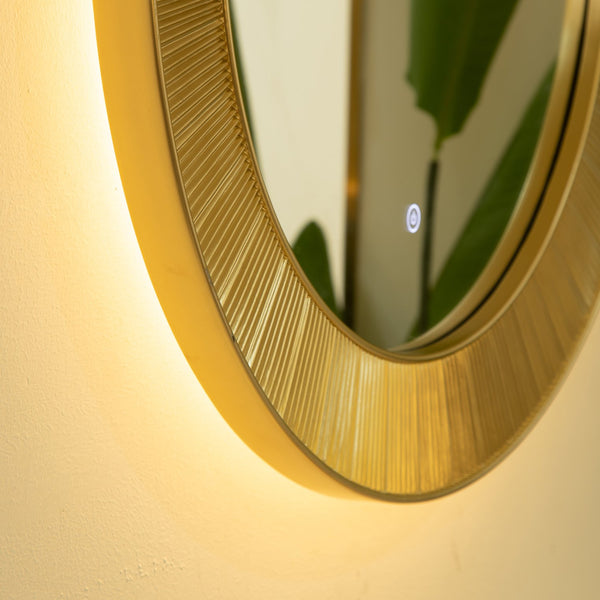 English Elm 31'' Cyclis Mirror with Thick PU Frame, Backlit LED Strip, Touch Dimmer, Three Color Temps, Luxurious Wall Accent Golden,Silver W2615P346496