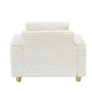 English Elm White Corduroy Single Sofa with Built-In Arm Storage, Ottoman Storage, Removable Covers, 57" W1658S00138