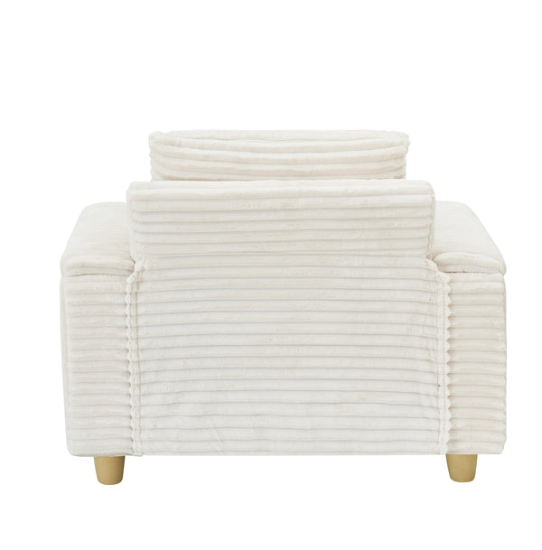 English Elm White Corduroy Single Sofa with Built-In Arm Storage, Ottoman Storage, Removable Covers, 57" W1658S00138