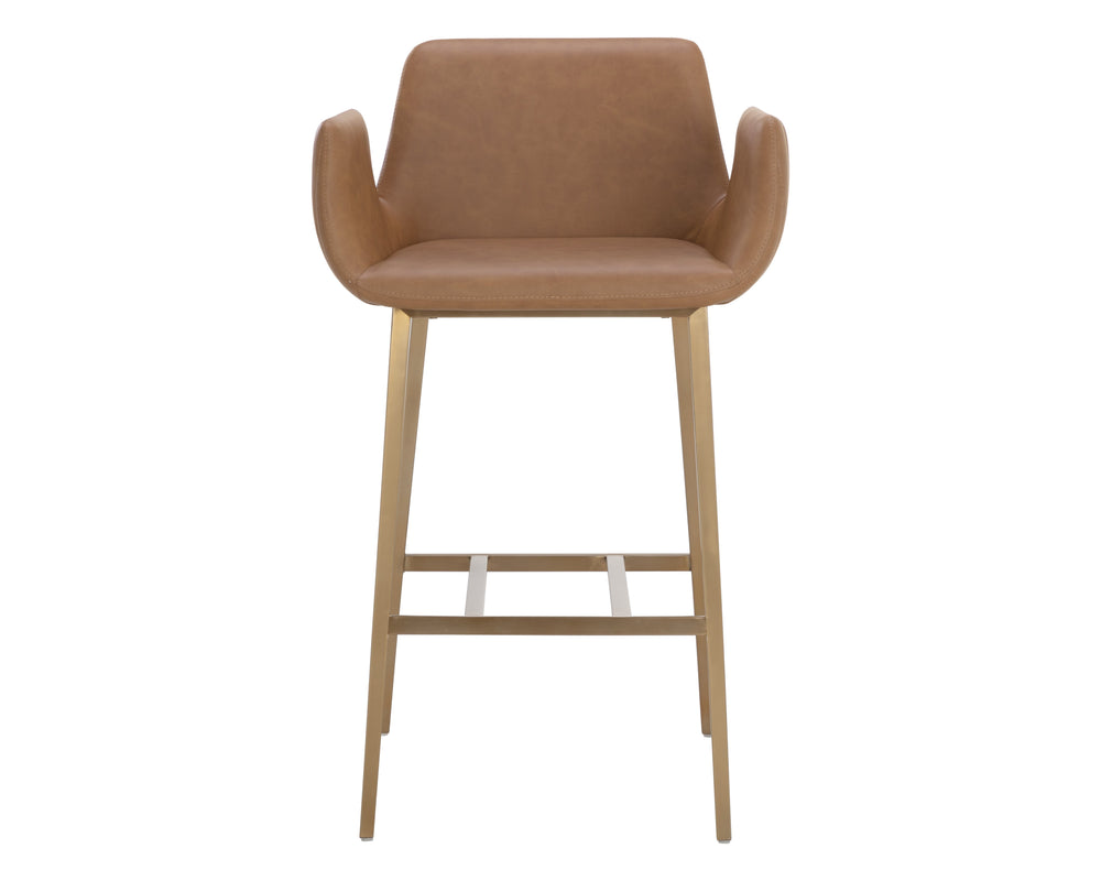 Sunpan Lucano Barstool - Stunning Milliken Cognac Faux Leather With Gold Legs For Elegant Dining Spaces Brown Faux Leather 111123