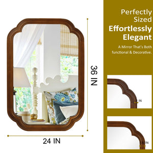 English Elm Black Walnut Solid Wood Frame Mirror with Rounded Corners for Bedroom or Entryway W2203P455260