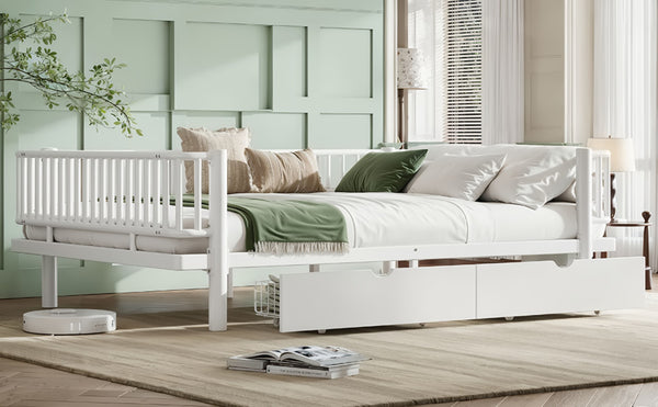 English Elm Queen Storage Platform Bed Low Profile Metal Frame with Built-in Drawers for Small Spaces Light White W5305P471354