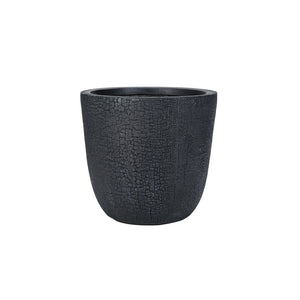 English Elm U_style Mgo Round Planters Set of Three Crackle Stone Texture Patio Garden Pots Black N711P406660B
