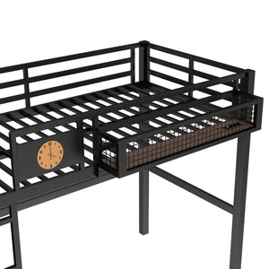 English Elm Twin Xl Solid Pine Loft Bed with Built-in Led Lighting and Storage Shelves W1580S00374