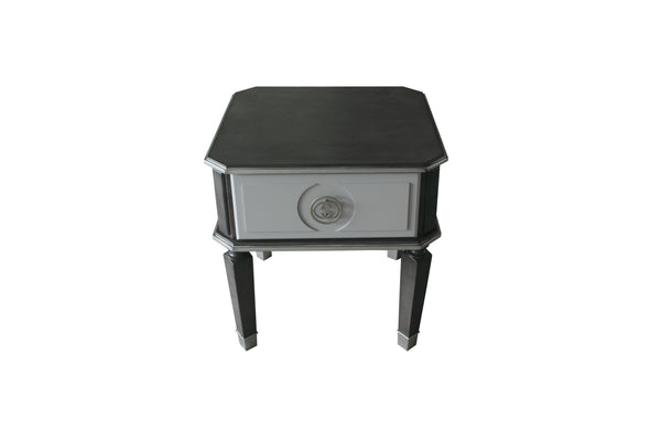 English Elm House Beatrice Charcoal & Light Gray End Table with Drawer, Silver Trim, KD Assembly, Modern Chic B2726P244956