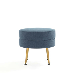 English Elm Bailey Upholstered Accent Ottoman In Blue – Stylish Modern Design With Gold Legs For Versatile Use B365P397874