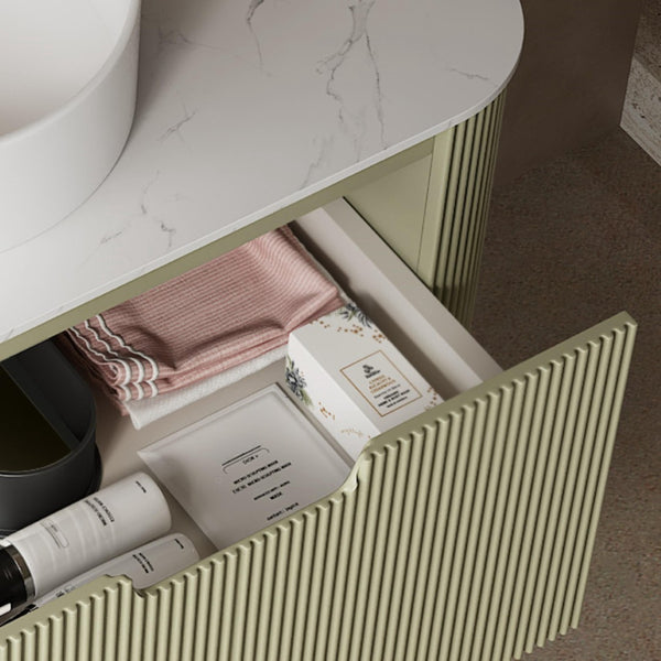 English Elm Dina Wall Mounted Bathroom Vanity Cabinet Marble Countertop Woodgrain Drawer W2615P210269