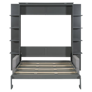 English Elm Queen Murphy Bed with Integrated Sofa Space Saving Fold Down Cabinet for Studio Living Gray LP000591AAE-1