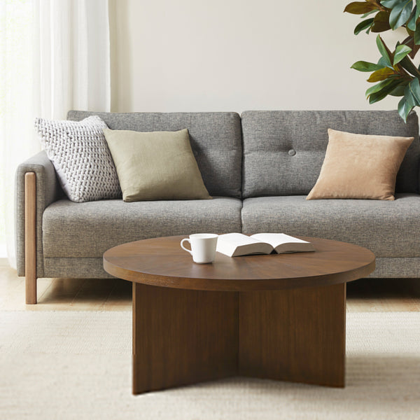 JLA Home Martha Stewart - Round Sadie Coffee Table — Walnut Starburst Veneer Top, Minimalist Modern Design, Durable Finish MT120-0150U1