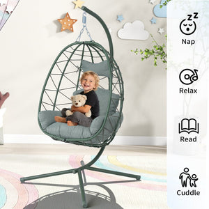 English Elm Egg Hanging Chair with Stand Pe Rattan Swing Seat Washable Cushion 350lb Capacity T5880P497439