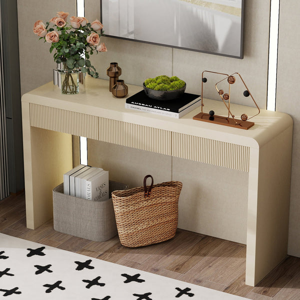 English Elm TREXM Rustic Console Table with Fluted Drawers, Solid Wood Veneer Entryway Table, 60.6"L x 18.9"W Apricot N715P290573A