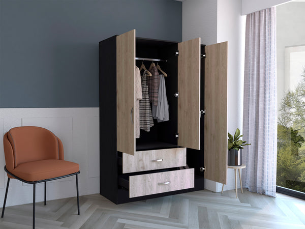 English Elm Bolton Mirrored Armoire 71.1" H x 47.2" W Multicolor - Double Door, 61" Mirror, 2 Drawers, Rods, Shelves B200S00361