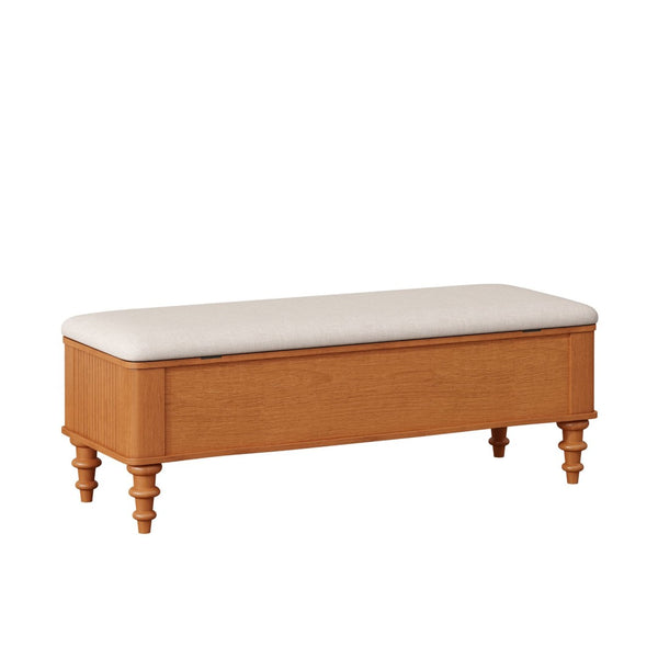 English Elm 50.8-inch Linen Upholstered Storage Bench Rubberwood Frame Lift Top Bedroom Entryway W1716P409897