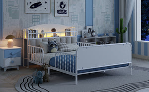 English Elm Full Solid Wood Kids Platform Bed with Guardrail, Low-Profile Durable Pine & MDF, 350LB Capacity White 58.27 L x 16.93 W x 9.65 H W2593P337441