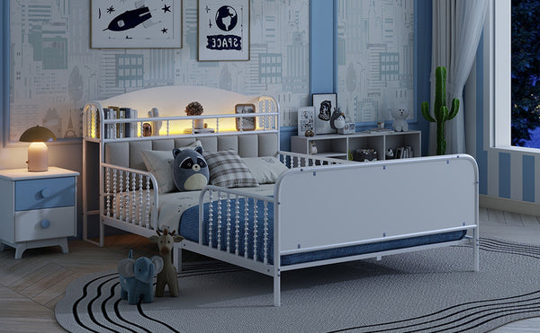 English Elm Full Solid Wood Kids Platform Bed with Guardrail, Low-Profile Durable Pine & MDF, 350LB Capacity White 58.27 L x 16.93 W x 9.65 H W2593P337441