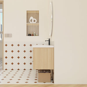 English Elm 48" Light Oak Wall Mounted Bathroom Vanity Modular Cabinet with Gel Coat Sink Top W3450S00088