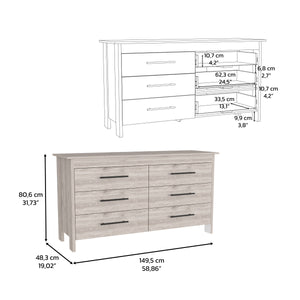 English Elm Double Six-Drawer Dresser with Metal Gliders and Pulls, Engineered Wood, Compact 31.7" Height Light Gray 35 L x 22 W x 7 H B097S00103