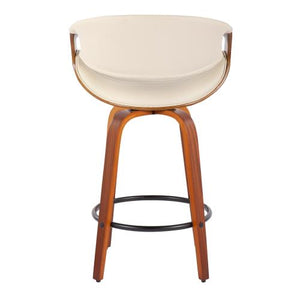 English Elm Symphony Mid-Century Counter Stool Set of 2 — Walnut Bent Legs, Cream Faux Leather, 360° Swivel B202S00375