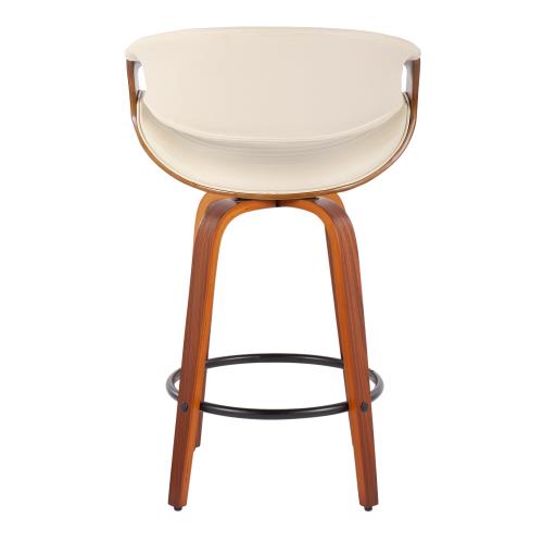 English Elm Symphony Mid-Century Counter Stool Set of 2 — Walnut Bent Legs, Cream Faux Leather, 360° Swivel B202S00375