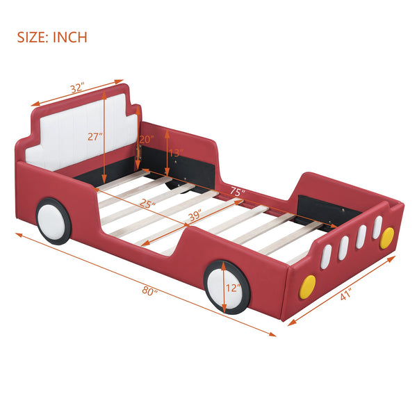 English Elm Twin Race Car-Shaped Platform Bed with Safety Rails and Sturdy Slats for Kids’ Room Comfort Red SF000127AAJ