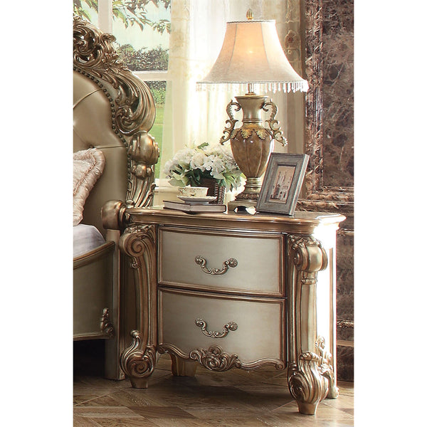 English Elm 2 Drawers Hand-Crafted Wooden Nightstand In Luxurious Gold Patina Finish For Elegant Storage Solutions B016P253224