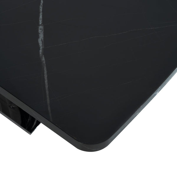 English Elm 47.24"-63"Modern Rectangle Dining Table with Extendable Top, Printed Marble Look, Sturdy Steel Base & Storage Black W757P331963