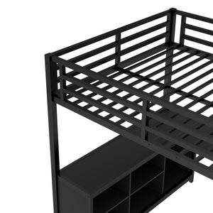 English Elm Metal Loft Bed With Integrated Desk, Storage Shelves & Wardrobe – Space-Saving Solution For All Ages W1580S00117