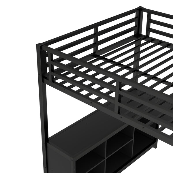 English Elm Metal Loft Bed With Integrated Desk, Storage Shelves & Wardrobe – Space-Saving Solution For All Ages W1580S00117