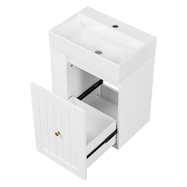 English Elm 20-Inch Compact Bathroom Vanity with Ceramic Sink, Wall-Mounted MDF Cabinet, Modern Space-Saver Design White N725P314023K