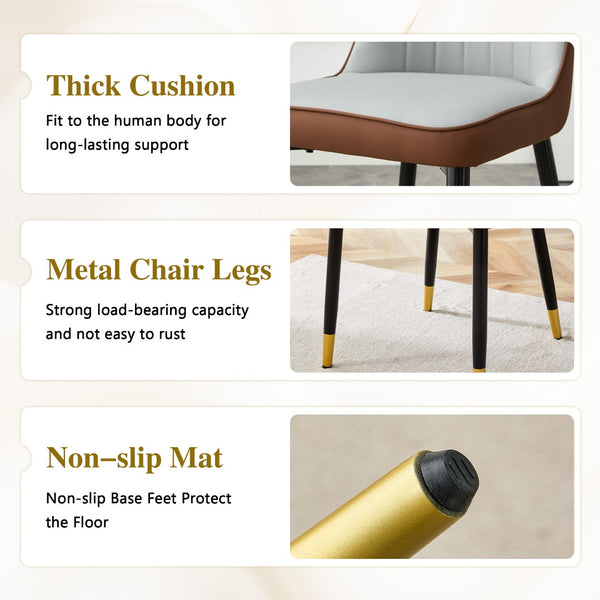 English Elm Table and Chair Set Round Walnut Mdf Dining with Six Two-tone Pu Seats Gold Legs Brown,Light Gray,Walnut+Black W1151S04842